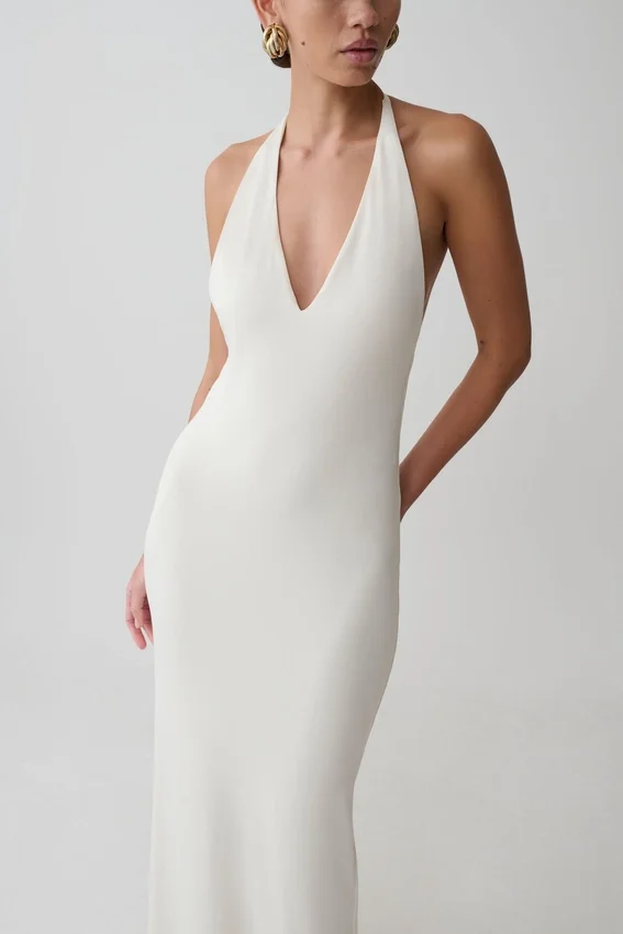 Hana Slinky Plunge Maxi Dress – Ivory Hana Slinky Plunge Maxi Dress – Ivory