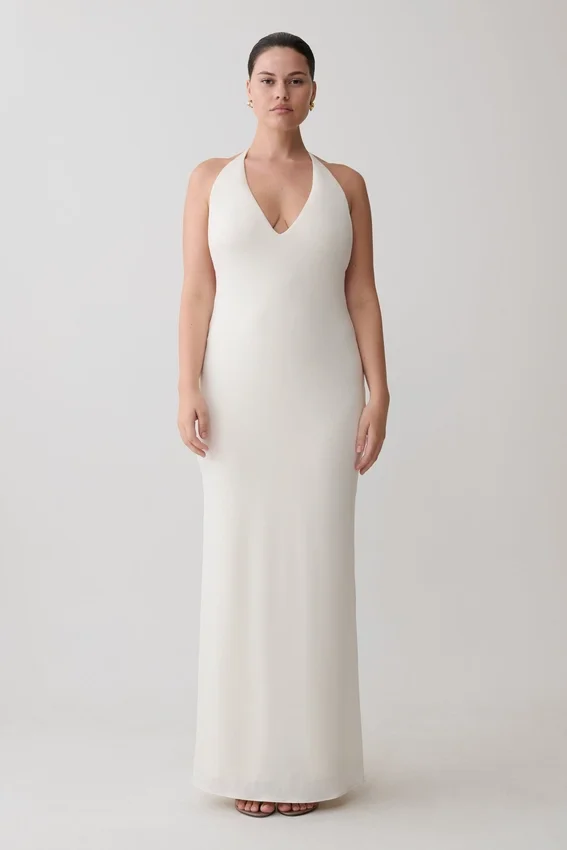 Hana Slinky Plunge Maxi Dress – Ivory Hana Slinky Plunge Maxi Dress – Ivory