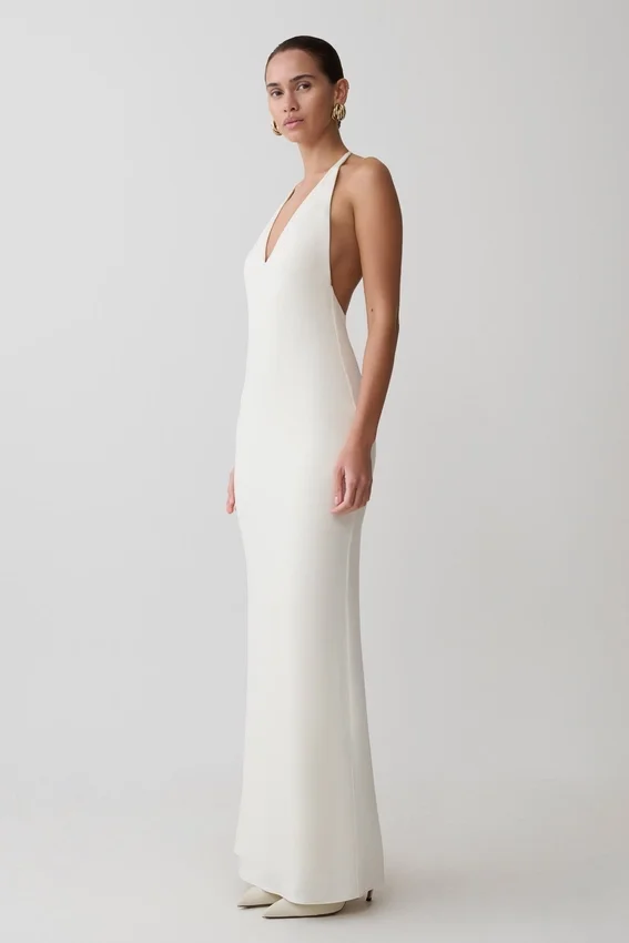 Hana Slinky Plunge Maxi Dress – Ivory Hana Slinky Plunge Maxi Dress – Ivory