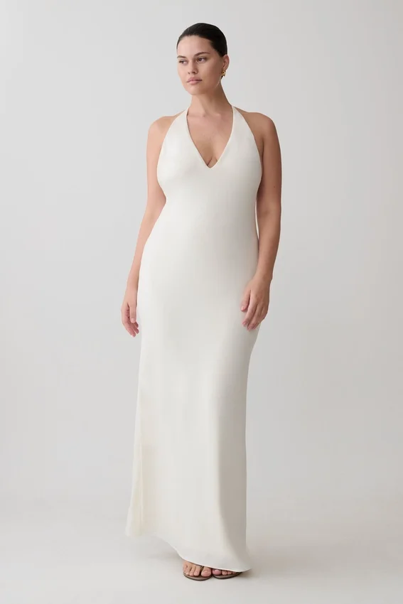 Hana Slinky Plunge Maxi Dress – Ivory Hana Slinky Plunge Maxi Dress – Ivory