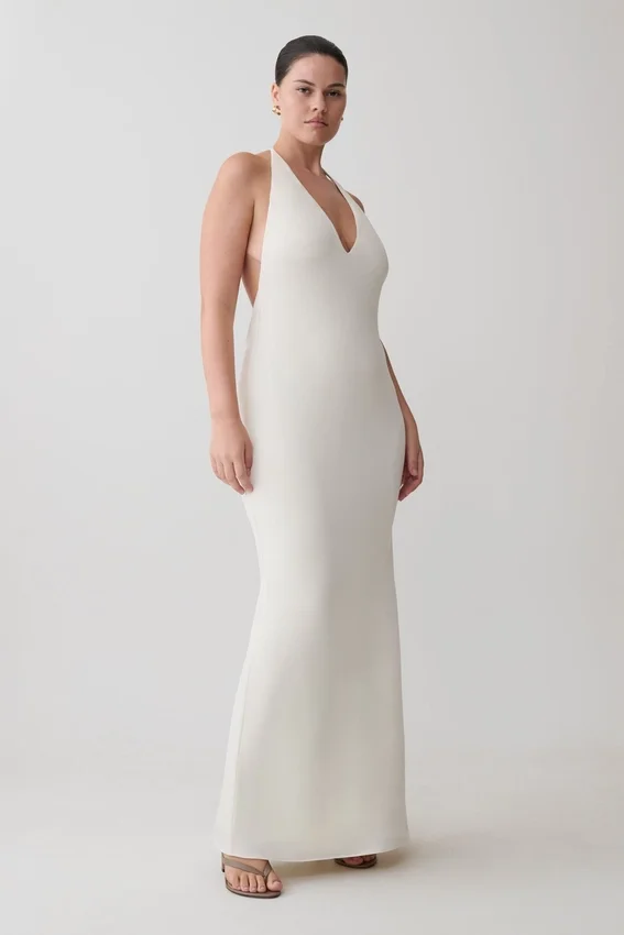 Hana Slinky Plunge Maxi Dress – Ivory Hana Slinky Plunge Maxi Dress – Ivory