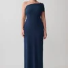 Hanh One Shoulder Mesh Maxi Dress – Ink Blue