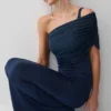 Hanh One Shoulder Mesh Maxi Dress – Ink Blue