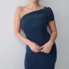 Hanh One Shoulder Mesh Maxi Dress – Ink Blue