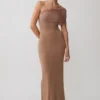 Hanh One Shoulder Mesh Maxi Dress – Tan