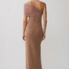 Hanh One Shoulder Mesh Maxi Dress – Tan