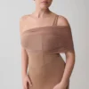 Hanh One Shoulder Mesh Maxi Dress – Tan