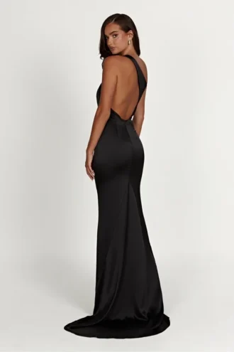 Harper One Shoulder Gown – Black