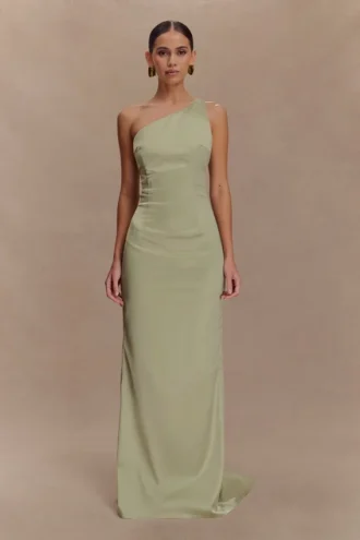 Harper One Shoulder Gown – Sage