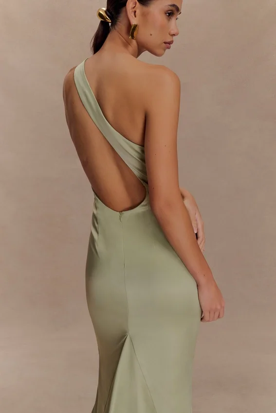 Harper One Shoulder Gown – Sage Harper One Shoulder Gown – Sage