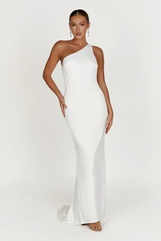 Harper One Shoulder Gown – White
