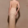 Harriet Halter Neck Diamante Maxi Dress – Sandy Gold