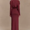 Hayden Long Sleeve Plunge Maxi Dress – Wine