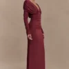 Hayden Long Sleeve Plunge Maxi Dress – Wine