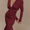 Hayden Long Sleeve Plunge Maxi Dress – Wine