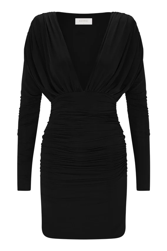 Hayden Long Sleeve Plunge Mini Dress – Black Hayden Long Sleeve Plunge Mini Dress – Black