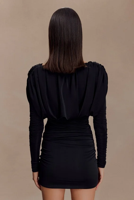 Hayden Long Sleeve Plunge Mini Dress – Black Hayden Long Sleeve Plunge Mini Dress – Black