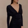 Hayden Long Sleeve Plunge Mini Dress – Black Hayden Long Sleeve Plunge Mini Dress – Black
