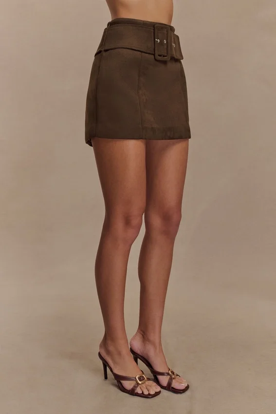 Hayes Faux Suede Belted Mini Skirt – Chocolate Hayes Faux Suede Belted Mini Skirt – Chocolate