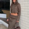 Hayes Faux Suede Collared Jacket – Chocolate