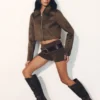Hayes Faux Suede Collared Jacket – Chocolate