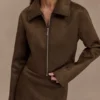 Hayes Faux Suede Collared Jacket – Chocolate