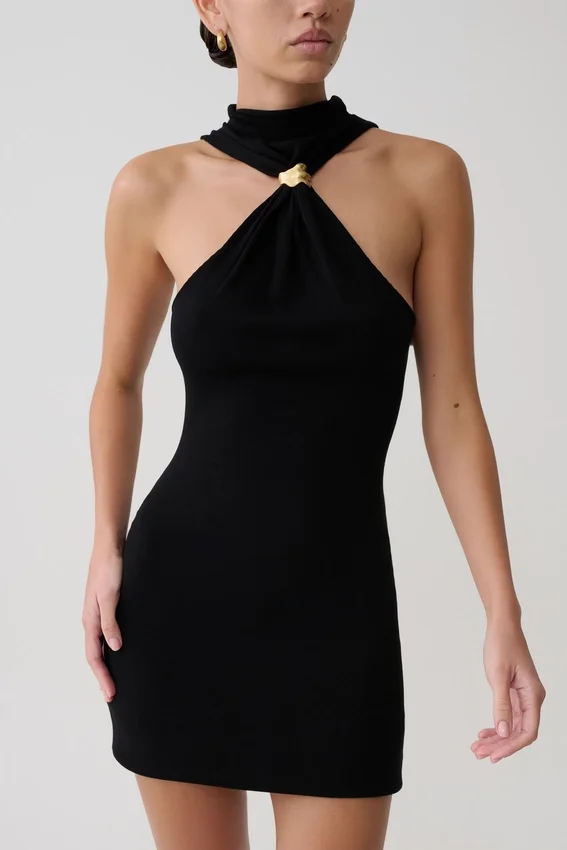 Hector Halter Neck Knit Mini Dress – Black Hector Halter Neck Knit Mini Dress – Black