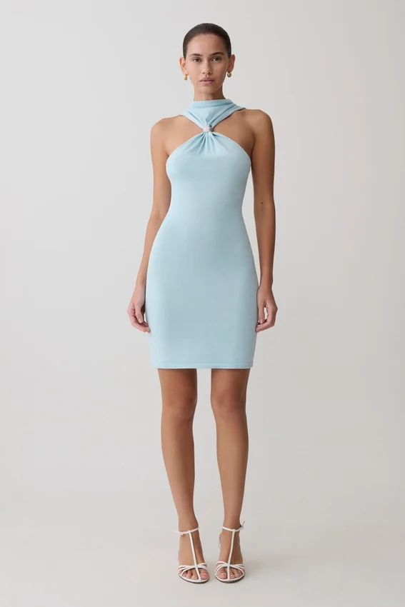 Hector Halter Neck Knit Mini Dress – Blue Hector Halter Neck Knit Mini Dress – Blue