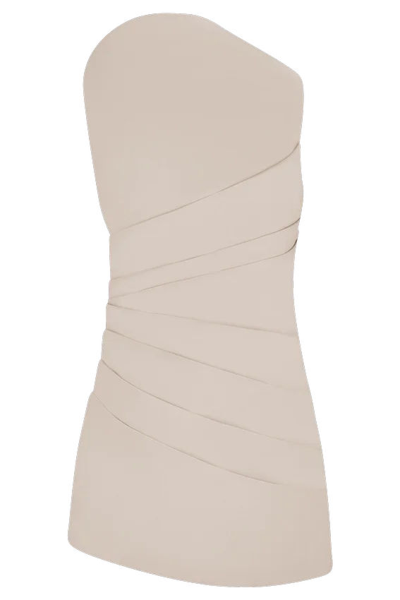 Helena One Shoulder Linen Mini Dress – Natural Beige Helena One Shoulder Linen Mini Dress – Natural Beige