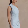 Helena One Shoulder Linen Mini Dress – Powder Blue