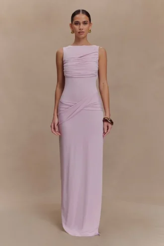 Henley Slinky Drape Maxi Dress – Baby Pink