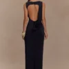 Henley Slinky Drape Maxi Dress – Black