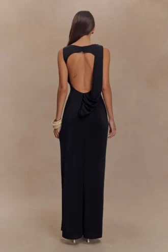 Henley Slinky Drape Maxi Dress – Black