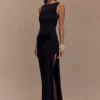 Henley Slinky Drape Maxi Dress – Black
