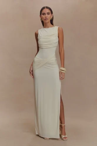 Henley Slinky Drape Maxi Dress – Ivory
