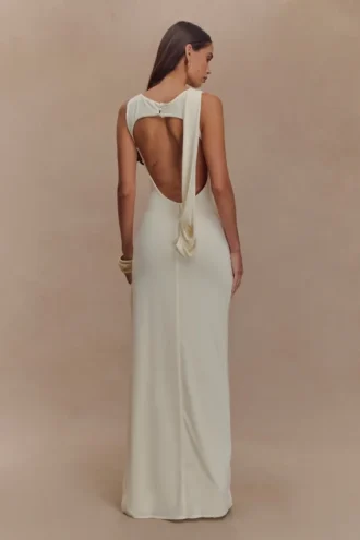 Henley Slinky Drape Maxi Dress – Ivory