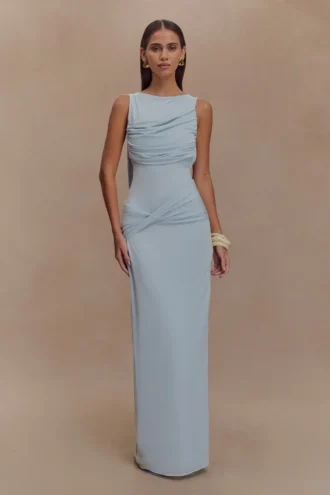 Henley Slinky Drape Maxi Dress – Pale Blue