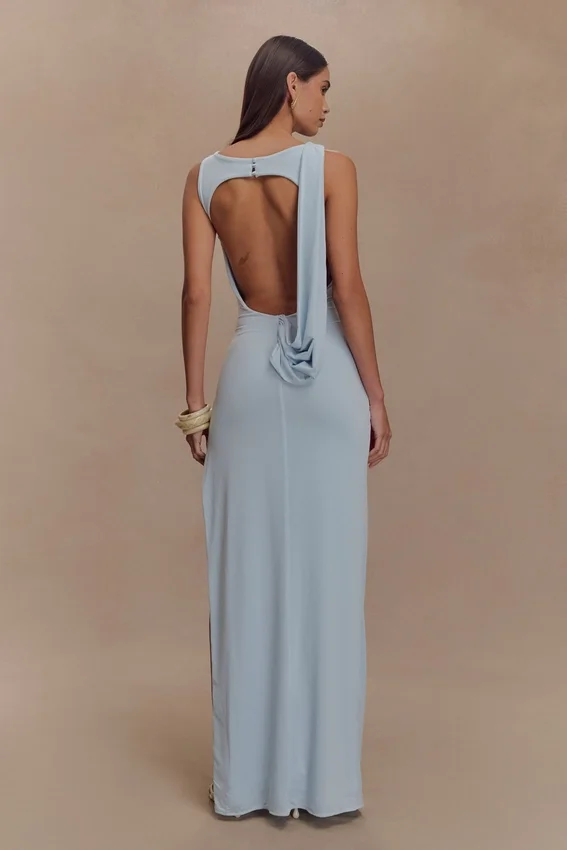 Henley Slinky Drape Maxi Dress – Pale Blue Henley Slinky Drape Maxi Dress – Pale Blue
