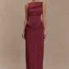 Henley Slinky Drape Maxi Dress – Wine