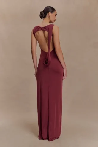 Henley Slinky Drape Maxi Dress – Wine