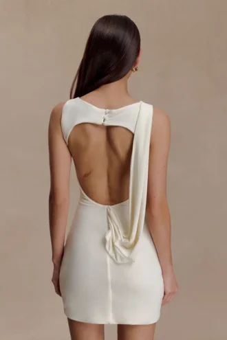 Henley Slinky Drape Mini Dress – Ivory