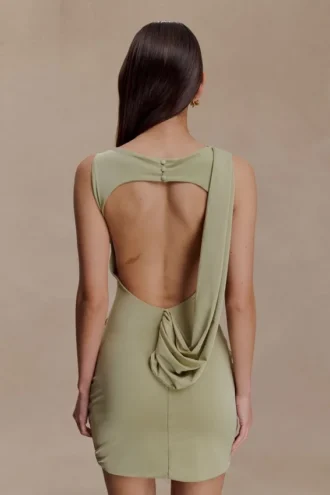 Henley Slinky Drape Mini Dress – Sage
