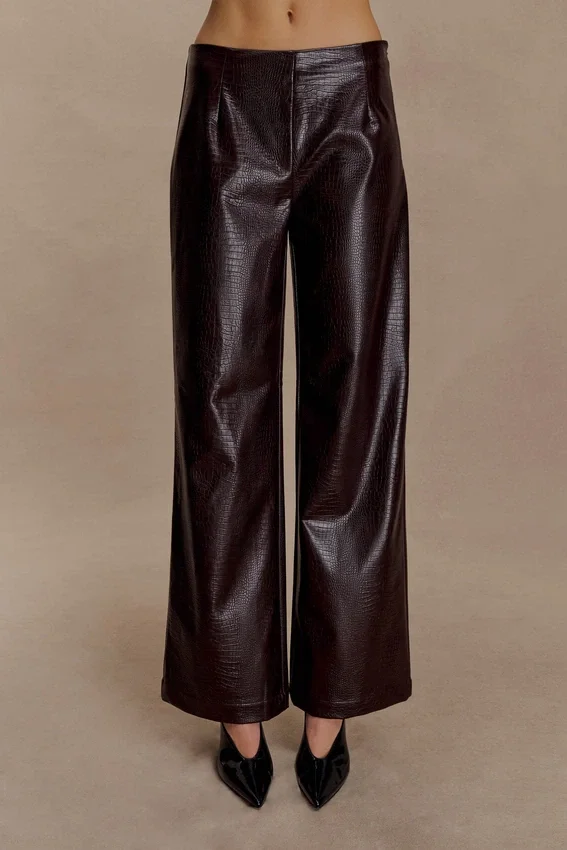Henry Croc Faux Leather Straight Leg Pants – Dark Chocolate Henry Croc Faux Leather Straight Leg Pants – Dark Chocolate
