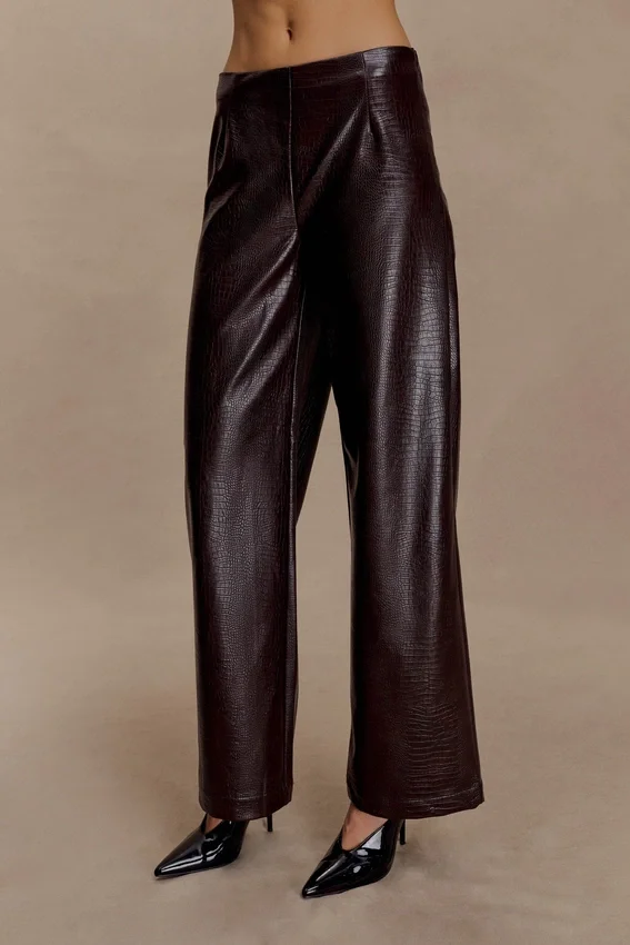 Henry Croc Faux Leather Straight Leg Pants – Dark Chocolate Henry Croc Faux Leather Straight Leg Pants – Dark Chocolate