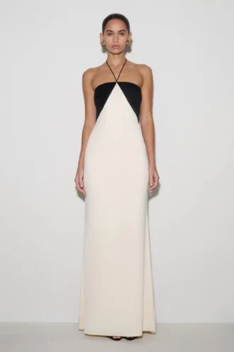 Hien Sequin Halter Maxi Dress – Black/Ivory