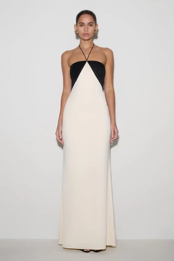 Hien Sequin Halter Maxi Dress – Black/Ivory Hien Sequin Halter Maxi Dress – Black/Ivory