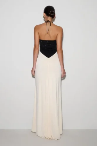 Hien Sequin Halter Maxi Dress – Black/Ivory