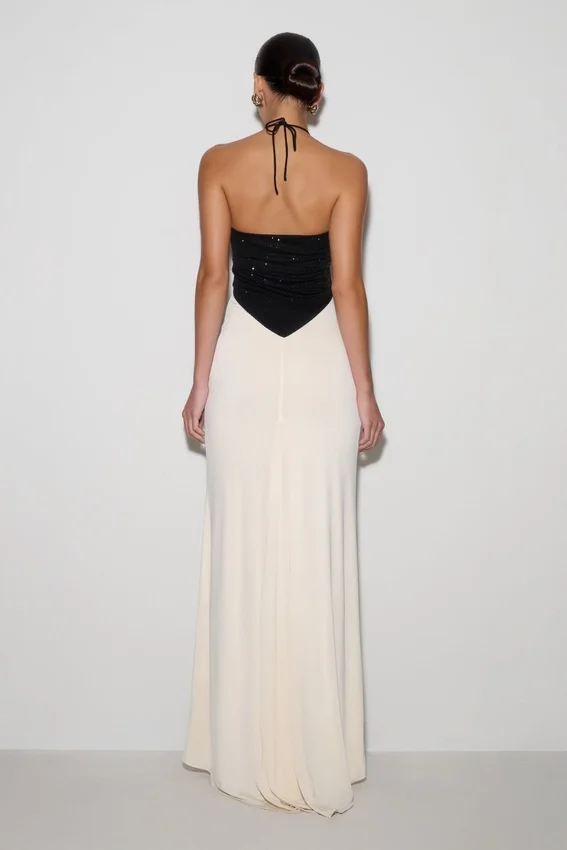 Hien Sequin Halter Maxi Dress – Black/Ivory Hien Sequin Halter Maxi Dress – Black/Ivory