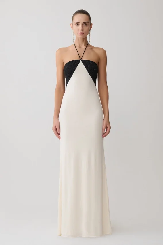 Hien Sequin Halter Maxi Dress – Black/Ivory Hien Sequin Halter Maxi Dress – Black/Ivory
