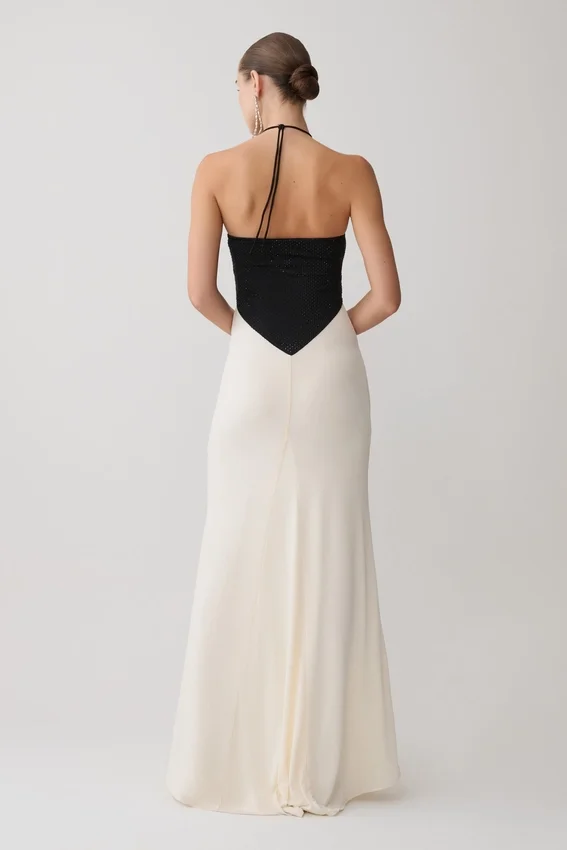 Hien Sequin Halter Maxi Dress – Black/Ivory Hien Sequin Halter Maxi Dress – Black/Ivory